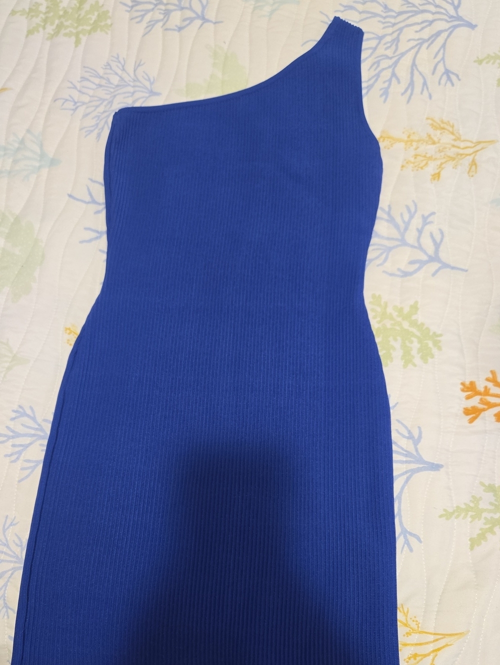Sincerely Jules One-Shoulder Royal Blue Ribbed Mini Dress
